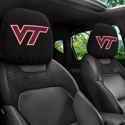 Virginia Tech Hokies car headrest cover, Style 1 team design, installed in car