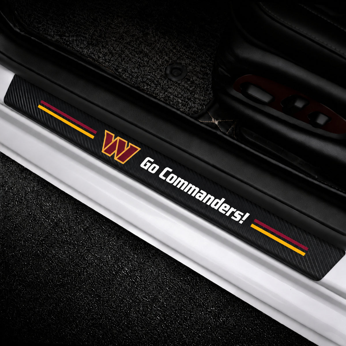 Washington Commanders car door sill protector strips — vehicle installation view