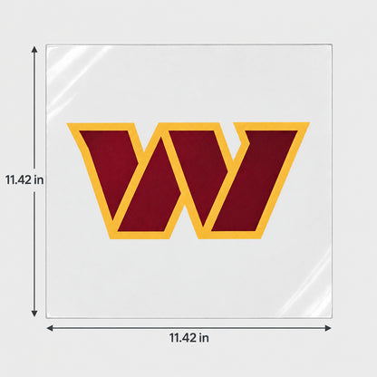 Washington Commanders decorative sticker displayed on clear film with size markings