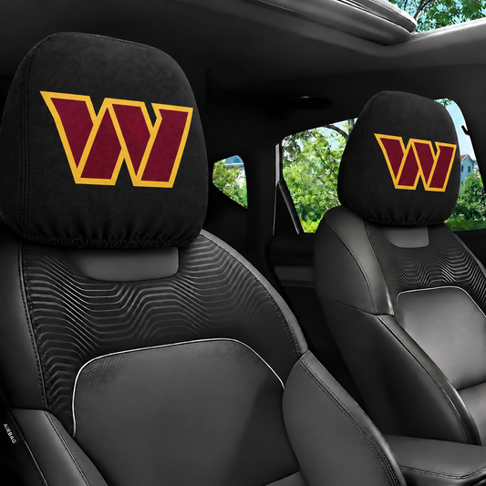 Washington Commanders car headrest cover, Style 1 logo design, installed in car