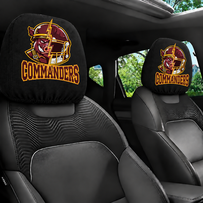 Washington Commanders car headrest cover, Style 2 illustrated mascot design, installed in car