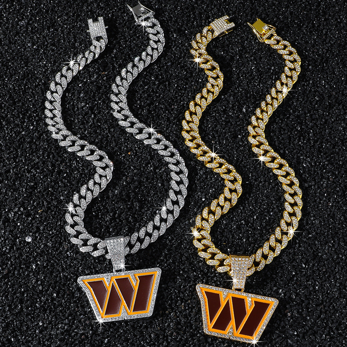 Washington Commanders necklace two-color set: one silver-tone and one gold-tone necklace