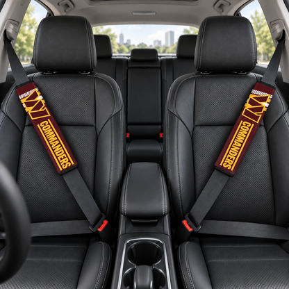 Washington Commanders car seat belt covers shown on two front seat belts