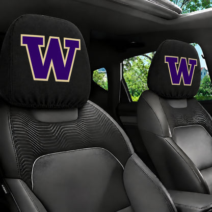 Washington Huskies car headrest cover, Style 1 team design, installed in car