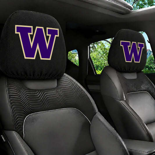 Washington Huskies car headrest cover, Style 1 team design, installed in car