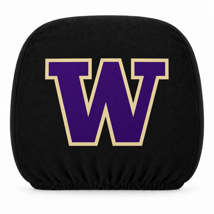 Washington Huskies car headrest cover, Style 1 team design, white background
