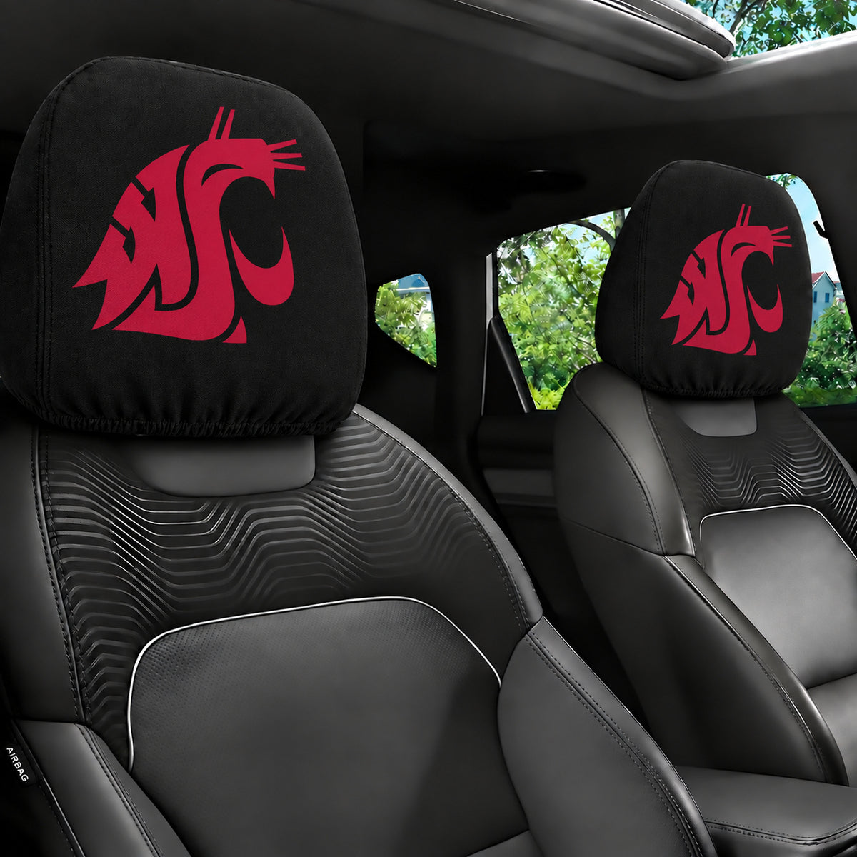 Washington State Cougars car headrest cover, Style 1 team design, installed in car