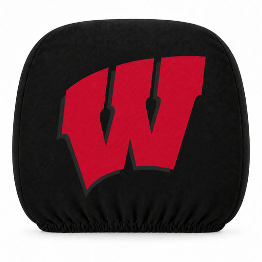 Wisconsin Badgers car headrest cover, Style 1 team design, white background